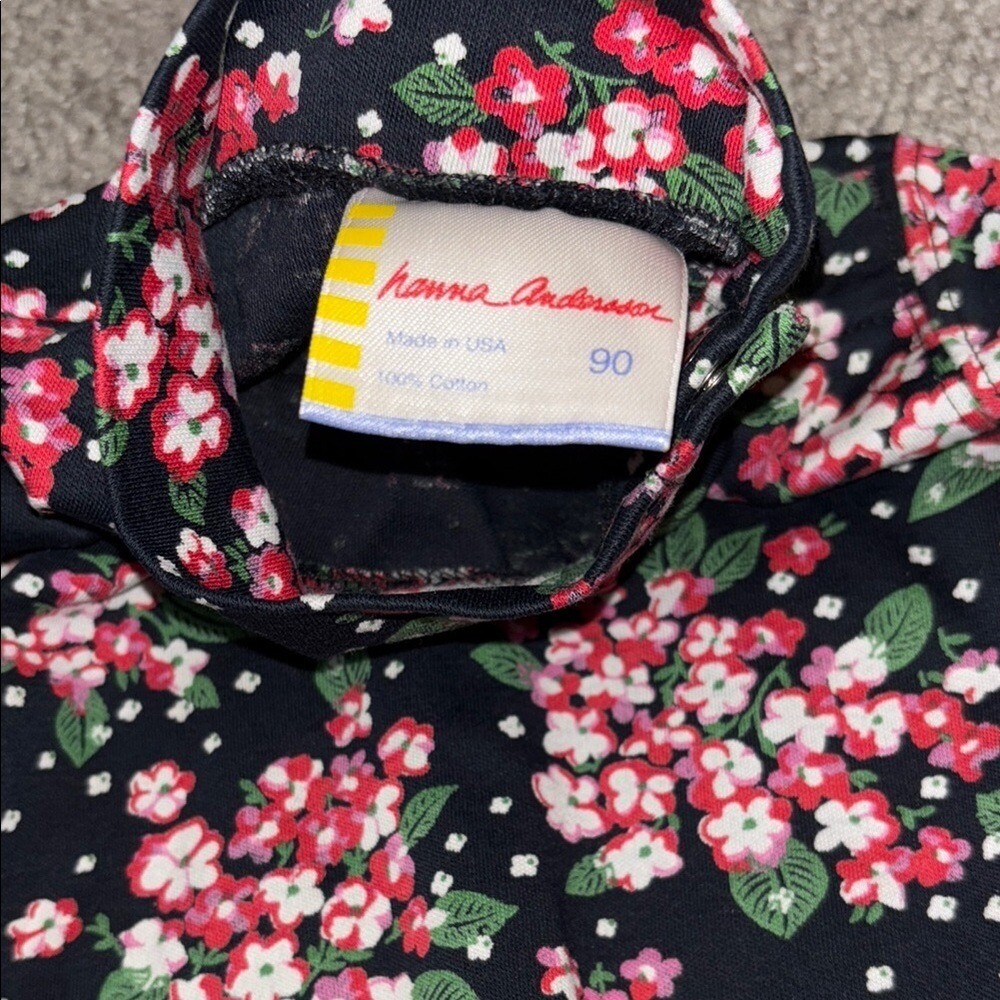 Hanna Andersson Kids Floral Mock Neck Long Sleeve Top Size 90 Cotton Made in USA - Picture 2 of 4